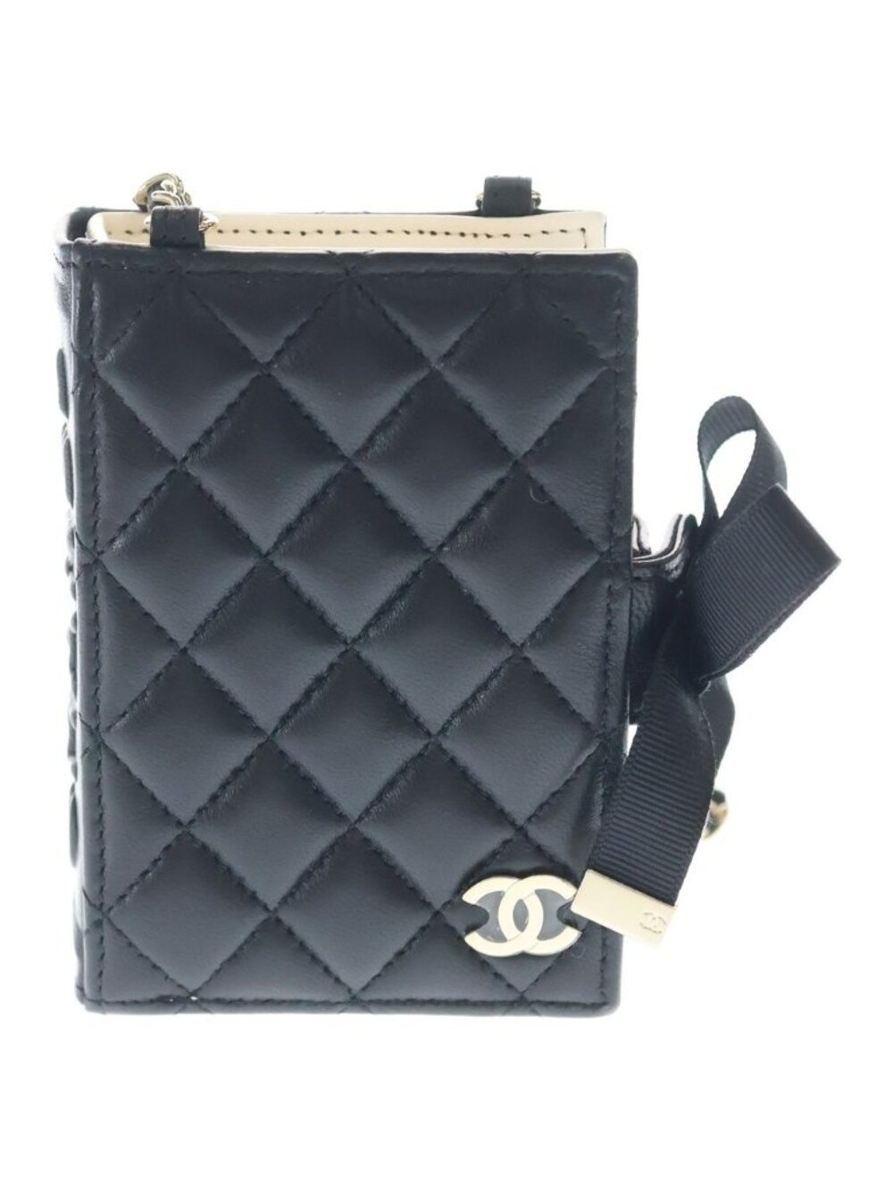 Chanel Book Card Case Mini Bag Chain Black Lambskin Gold
